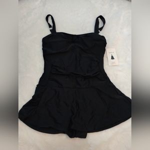 New Zesica Black Ruched Bustier Swimsuit Dress Size S